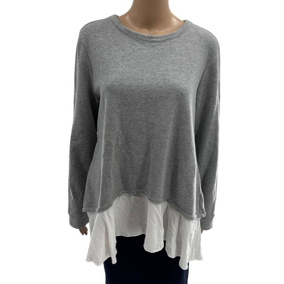 LOGO by Lori Goldstein Tops - Logo Lounge Combo Twofer Cotton Mixed Media Sweatshirt Top